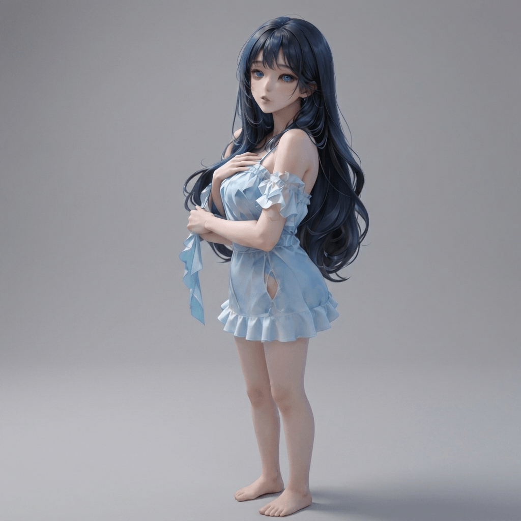 Anime Art - Demure Girl in Blue - STL File