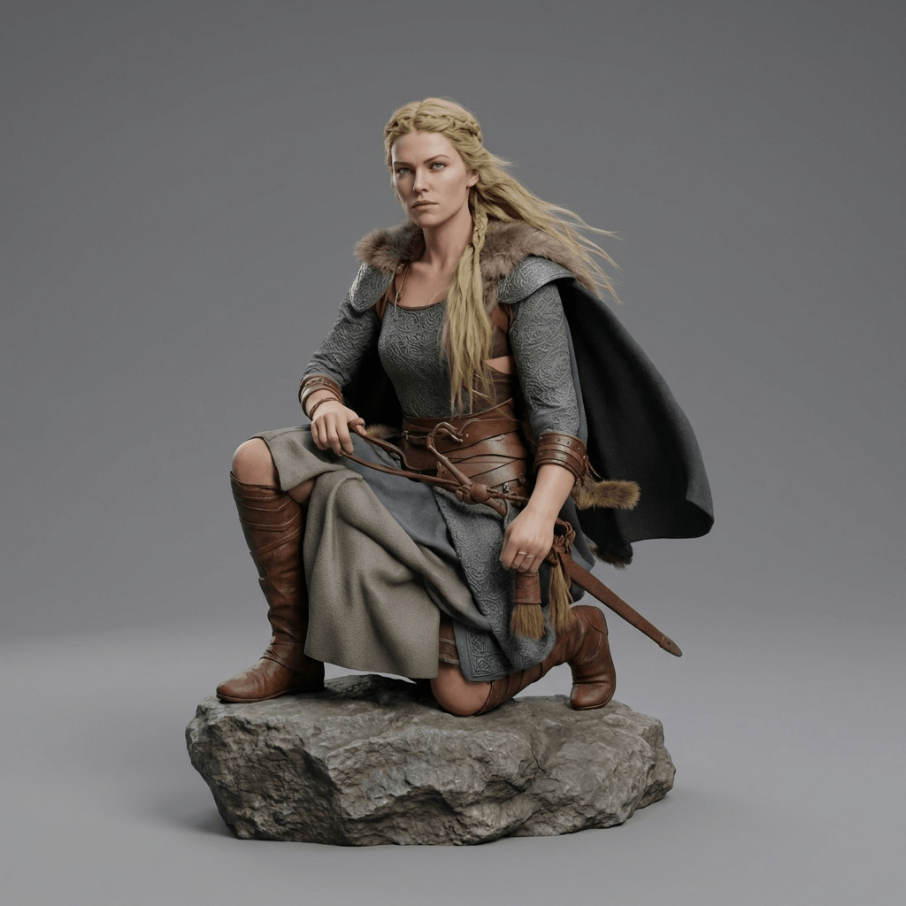 Fantasy Art - Female Warrior Kneeling - STL File